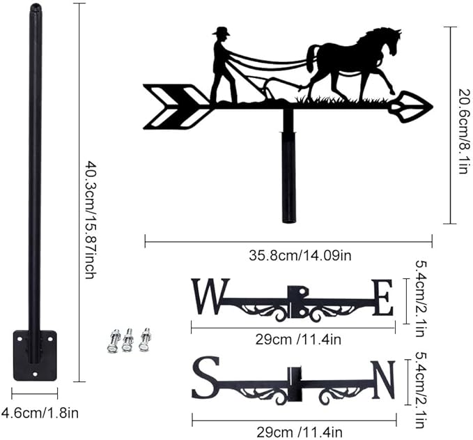 SUPERDANT Plow Horse Weather Vane Retro Animal Wind Vanes for Yard Metal Weathervane Roof Mount for Gardens Outside Black Weathervanes Farmhouse Garage Barn Sheds Patio Decorations
