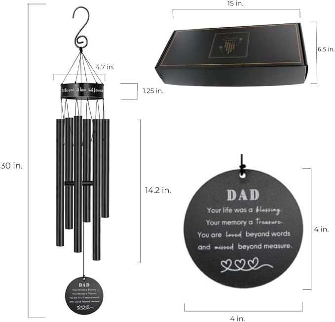 Memorial Wind Chimes for Loss of Loved One Prime, Outdoor Memory Chimes, Mother, Grandma, Grandpa, Father Personalized Bereavement Windchimes, Sympathy Remembrance Chime, Windchime Gift (Dad Memorial)