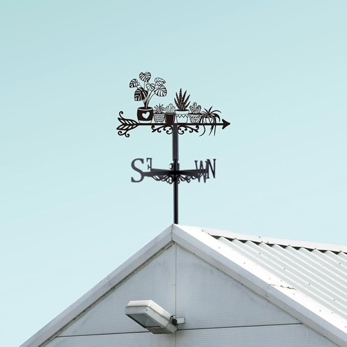 SUPERDANT Potted Plant Weather Vane Plants Wind Vanes for Yard Metal Weathervane Roof Mount for Gardens Outside Black Weathervanes Farmhouse Farm Barn Sheds Patio Decorations