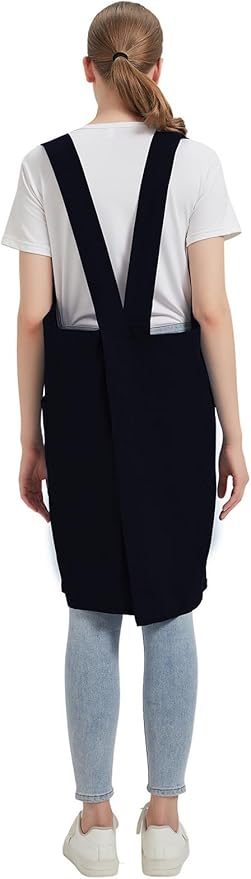 Cotton Linen Apron Cross Back Baking Cooking Gardening Apron for Women with Pockets Pinafore Dress