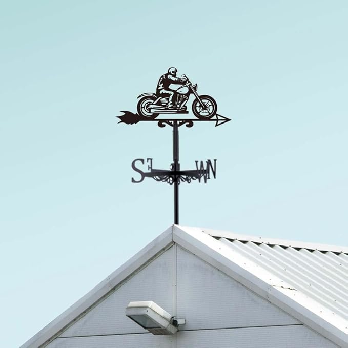 SUPERDANT Motorcycle Man Weather Vane Retro Motorcycle Wind Vanes for Yard Metal Weathervane Roof Mount for Gardens Outside Black Weathervanes Farmhouse Garage Barn Sheds Patio Decorations