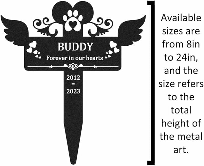 Personalized Pet Grave Marker for Dog Cat Memorial Stake, Custom Metal Pet Memorial Grave Marker, Dog Paw Hearts Burial Stake Cemetery Grave Plaque for Outdoor, Customized Remembrance Sign