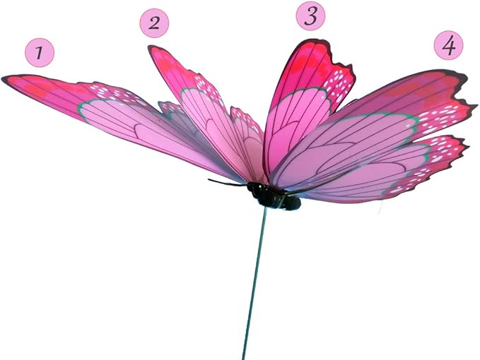Giant Butterfly Garden Stakes Decorations Outdoor 3D Pink Butterflies Lawn Decorative Yard Decor Patio Accessories Ornaments PVC Gardening Art Christmas Whimsical Gifts (Pack of 24)