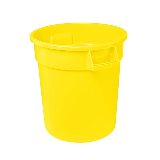 Feed and Seed Storage Container, 32 Gallon Yellow Round Commercial Trash Can, Food Storage Plastic Bin, Use in Agricultural, Gardening, or Household