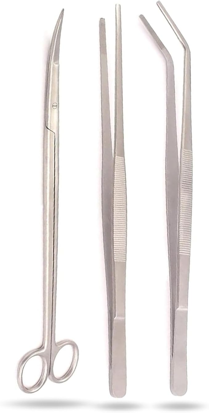 3 Pcs Stainless Steel Aquarium Fish Tank Kit,Aquatic Plant Tweezer Scissors Tools Set,Fish Starter Kits for Pruning Cleaning Water Plant Grass Etc,Average Length 30cm