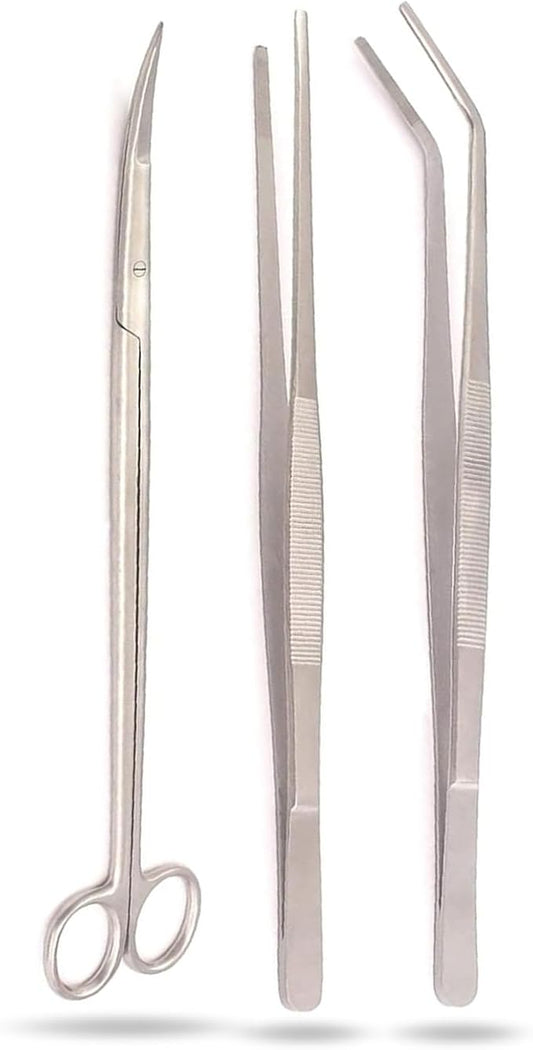 3 Pcs Stainless Steel Aquarium Fish Tank Kit,Aquatic Plant Tweezer Scissors Tools Set,Fish Starter Kits for Pruning Cleaning Water Plant Grass Etc,Average Length 30cm