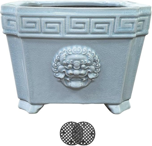 8-Inch Large Bonsai Pot Light Blue Water Bonsai Tree Ceramic Flower Pot Handmade
