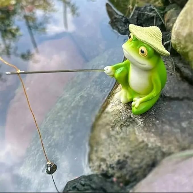 Charming Resin Frog Fishing Statue, for Outdoor Garden, Patio, and Pond Decor, Ideal Gift Turtle Decor