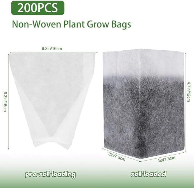 200 Pcs Nursing Growing Bags,Fabric Seedling Pots Non-Woven Pouch Seed Starter Pots Pouches for Vegetables, Flowers,Fruits,Trees,Home Garden Supply(200 Pcs 6.3" x 6.3 ")