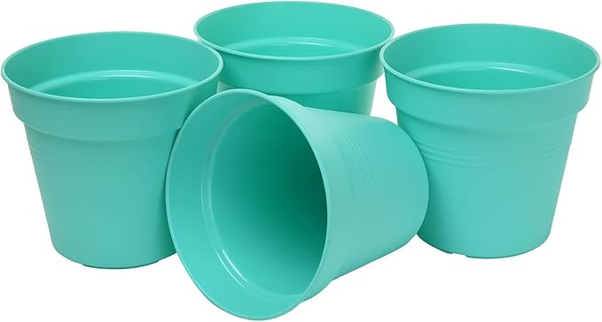 Mintra Home Garden Pots 4pk - Flowers, Herbs, Plants, Indoor, Outdoor, Colorful, Wholesale, Bulk (Teal, 17cm Diameter (6.6in))