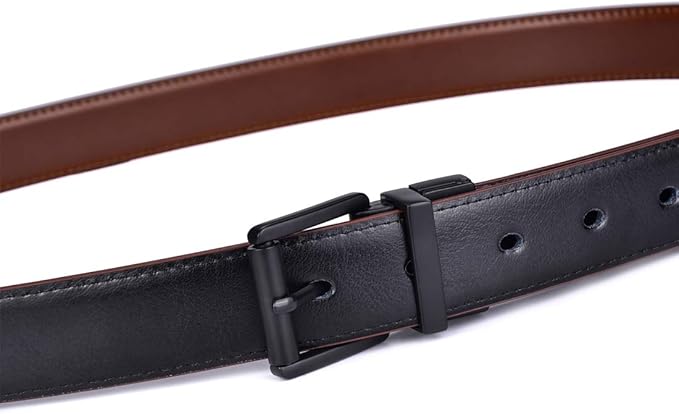 Beltox Men’s Belt Dress Casual Reversible Leather 1.1” w Roller Buckle Rotated