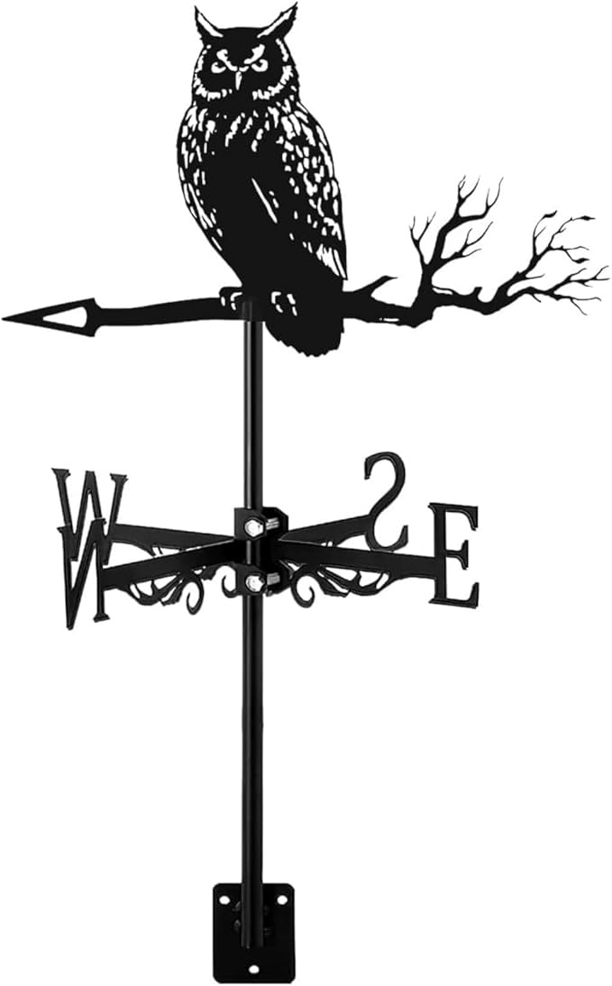Metal Rooster Shape Weathervane, Roof Mount Weather Chicken Wind Vane Direction Indicator,Outdoor Scene Garden Chicken Weather Vane Ornament for for Shed Farmhouse Patio Decor(Owl)
