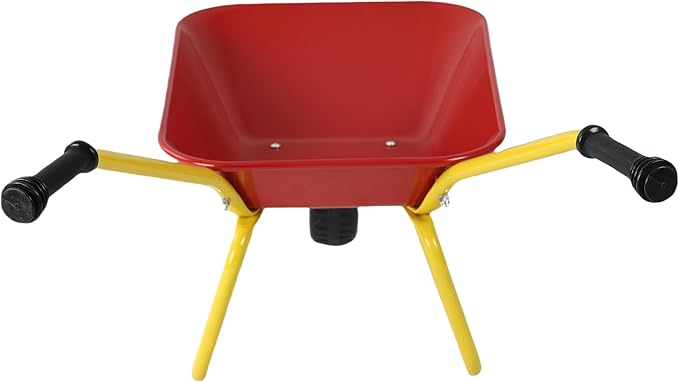 Red Metal Wheelbarrow, Easy Loading and Dumping Garden Cart with Steel Tray, Durable Heavy Duty Utility Trolley for Transporting Leaves, Soil, Sand, and More (1 Wheel)