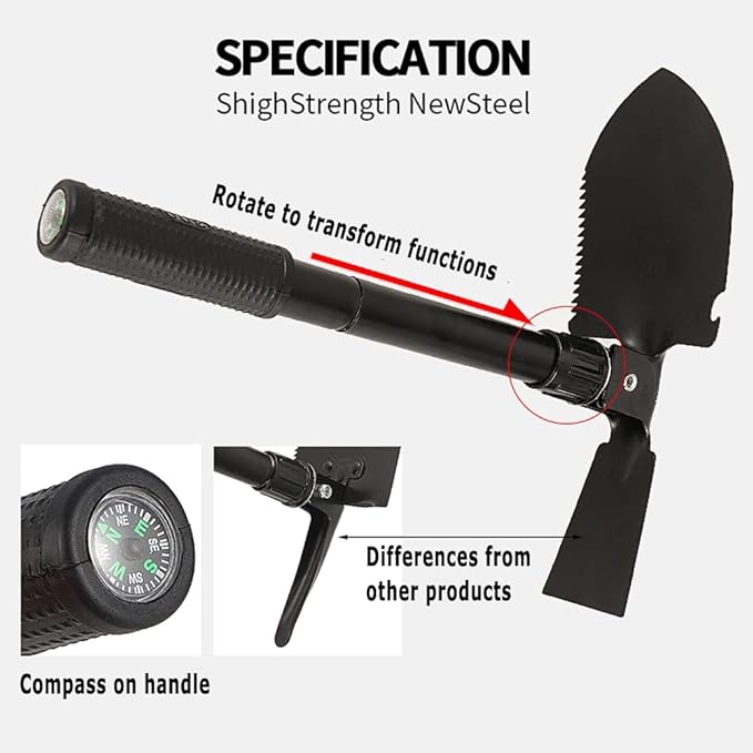 Folding Shovel with Carry Pouch Multitool Outdoor Folding Shovel