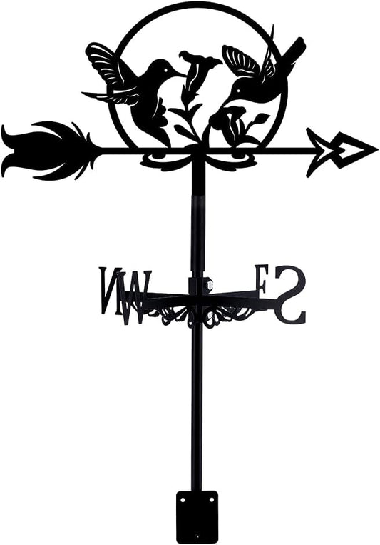 SUPERDANT Hummingbird Weather Vane Wrought Iron Wind Vane Flowers Garden Weathervane Wind Direction Indicator for Outdoor Roof Yard Decoration