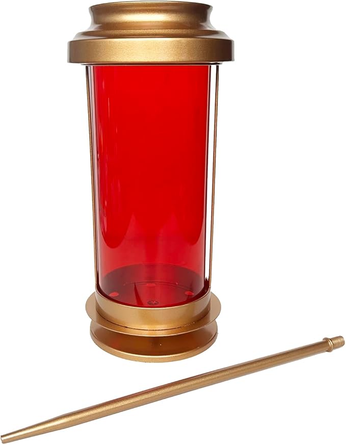 Memorial Garden Decorations with Long Stake, Solar Outdoor Candle Holder for Yard Memorial, Lantern Candle Holder, Fall Solar Lights Outdoor Decorative, Backyard Decor - Gold Metal Frame, Red Acrylic