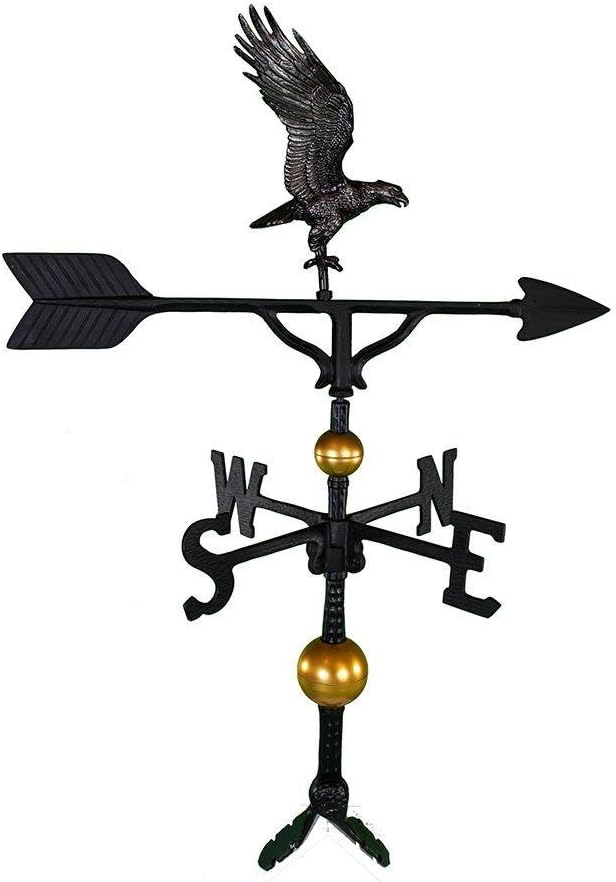 Montague Metal Products 32 Inch Deluxe Weathervane with Swedish Iron Full Bodied Eagle Ornament, Roof Mount Included
