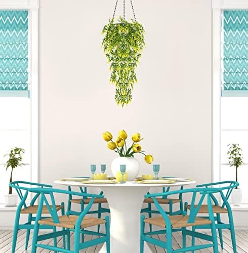RECUTMS Artificial Hanging Plants Lavender, 4 Pack Outdoor Indoor Flowers for Outside House Office Garden Patio Decor (Yellow)