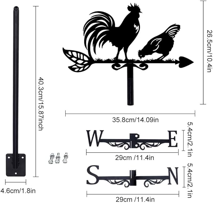 SUPERDANT Rooster Weathervanes Animal Metal Weathervane Black Weather Vanes for Yard Garden Art Decor for Roof Indicators Metal Rooster Wind Vanes Outdoor Farm Barn Sheds Garden Patio Decoration