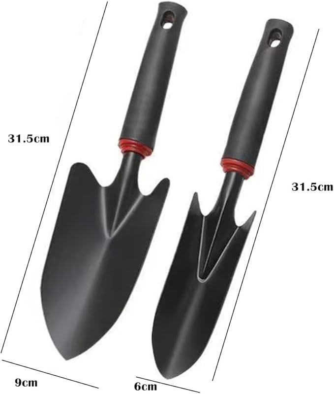 Garden Hand Trowel Set, 2 Piece Hand Shovel Set for Gardening, Digging, Planting (Black Rubber Handle)