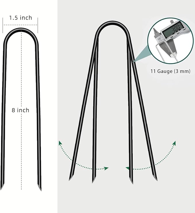 8 inch 20 Pack U Shape Black Garden Stakes,11 Gauge Garden Pins,U-Shaped Tent Stakes,Galvanized Landscape Staples for Yard Lawn,Tube, Landscape Fabrics,Irrigation Hose and Weed Barriers