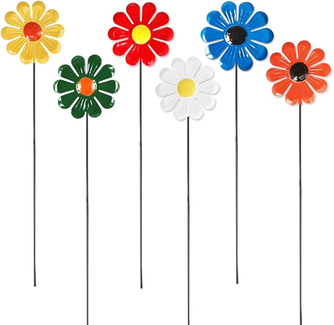 6 Pcs Metal Flower Garden Stake for Outside,Sunflower Outdoor Decor,Multicolored Decorative Flowers Stakes,Easy Assembly for Spring Decorations,Yard, Lawn & Patio Pathway