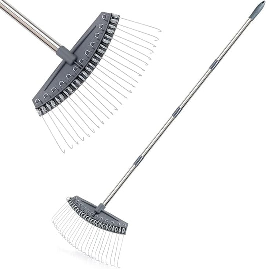 Colwelt Thatch Rake -24 Steel Tines, Dethatching Rakes with 54’’ Lightweight Stainless Steel Handle, Yard Dethatcher Rakes for Lawn(Pine Needles, Dead Grass, Thatch, Leaves, Mulch)