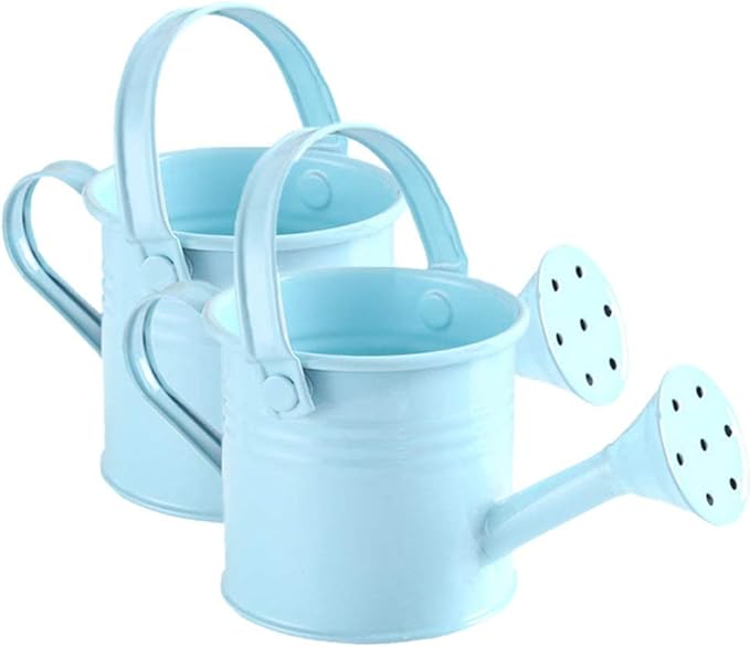2Pcs Kids Watering Pot Metal Waterbottle Creative Watering Tin Small Watering Can Iron Sprinkling Kettle Portable Watering Can (Light Blue 2PCS)