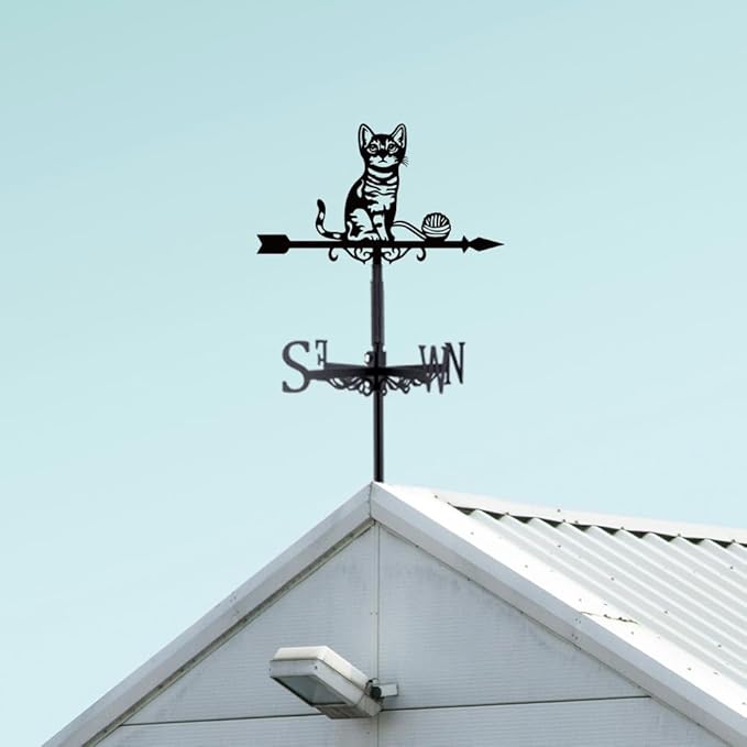 SUPERDANT Cat Weather Vane Cat String Ball Weathervane Decorative Weathervane Metal Wind Direction Indicator Wind Vane Sign Garden Stake for Farmhouse Yard Outdoor Barn Sheds Patio