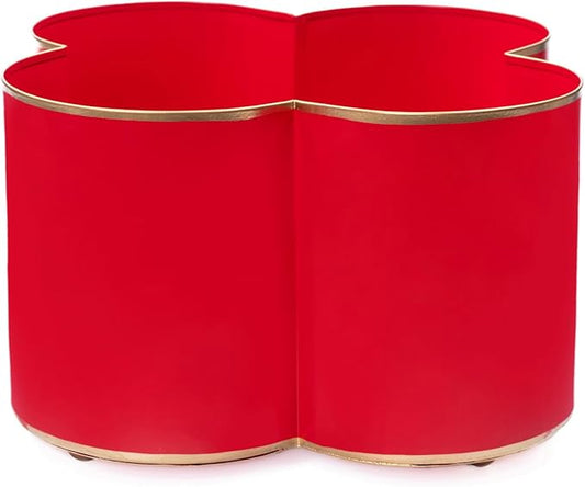 Jaye's Studio Mattie Quatrefoil Planter with Gold Trim, Metal Cachepot Planter, Decorative Flower Pots, Indoor Plant Pots for Living Room, Bedroom, Kitchen, Office, Clover Decor (Red, 5x8)