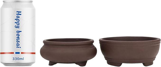 Bonsai Planter 2 pc 3.9" + 4.1" Unglazed Round Ceramic Succulent Pots Set