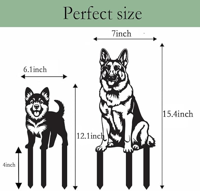 Metal Garden Dogs German Shepherd Stakes(2 Pack), German Shepherd Garden Statue for Women/Men Dog Lovers Gifts for Lawn Ornaments, Garden Decorations, Yard Art