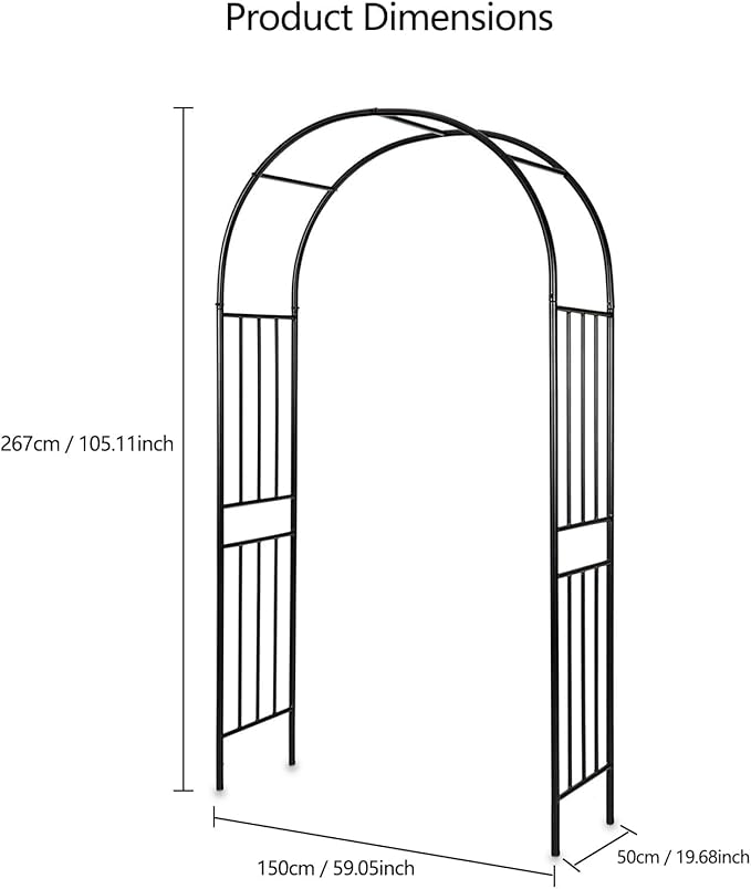 Metal Garden Arch Arbor Trellis – Heavy Duty Steel Garden Arbor for Climbing Plants, Wedding Ceremony, Party & Outdoor Decoration – Weather-Resistant Black Garden Archway for Lawn, Patio, and Pathway
