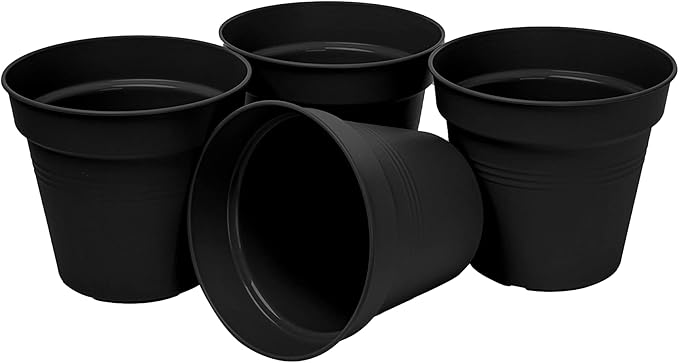 Mintra Home Garden Pots 4pk - Flowers, Herbs, Plants, Indoor, Outdoor, Colorful, Wholesale, Bulk (Black, 13cm Diameter (5in))