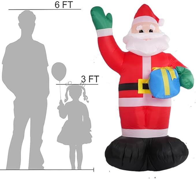 6FT Christmas Inflatable Santa Claus Outdoor Decorations, Inflatable Santa with Gift Box Built-in LED Lights, Blow Up Yard Decorations for Holiday Xmas Party Indoor Garden Lawn (Santa Claus)