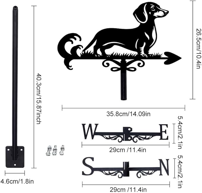SUPERDANT Dog Weathervane Dachshund Weather Vane for Roof Mount Animal Metal Weathervane for Garden Dog Wind Direction Indicators for Farmhouse Yard Outdoor Farm Barn Sheds Patio Decoration