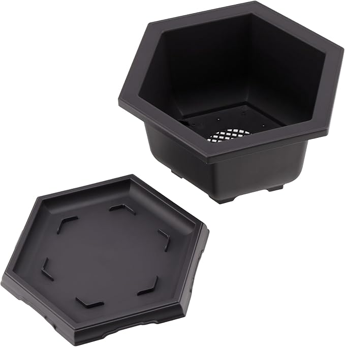 PINGEUI 4 Pack Plastic Bonsai Pot, 7.5 Inches Bonsai Training Pots with Drainage Humidity Tray, Large Bonsai Plant Tree Pots for Garden, Yard, Balcony