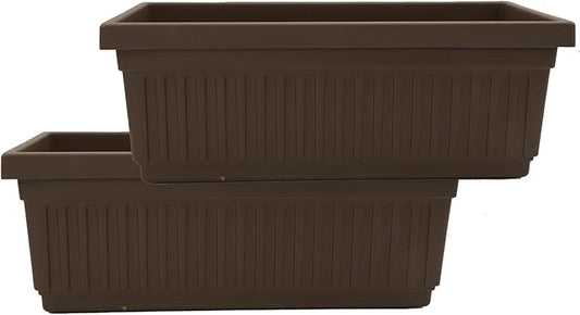 The HC Companies 18 Inch Venetian Window Planter Box with Drainage Plug, Lightweight UV-Resistant Plastic Outdoor Planters, 2-Pack Flower Box for Garden & Home Decor, Chocolate