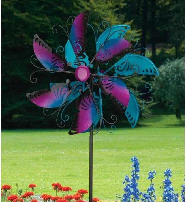 Regal Art & Gift Butterfly Wind Spinner – Metal Yard Decorations Outdoor | Kinetic Garden Spinner for Lawn, Pathway, or Flower Bed | Weather-Resistant Outdoor Sculpture - 70 Inch