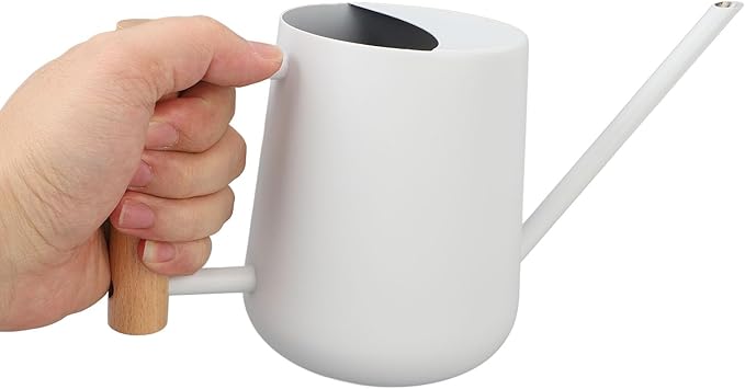 Wood Handle Long Spout Watering Can Stainless Steel Plant Watering Pot Garden Green Plant Flower Watering Kettle for Indoor Outdoor Plants Garden Flower (White)