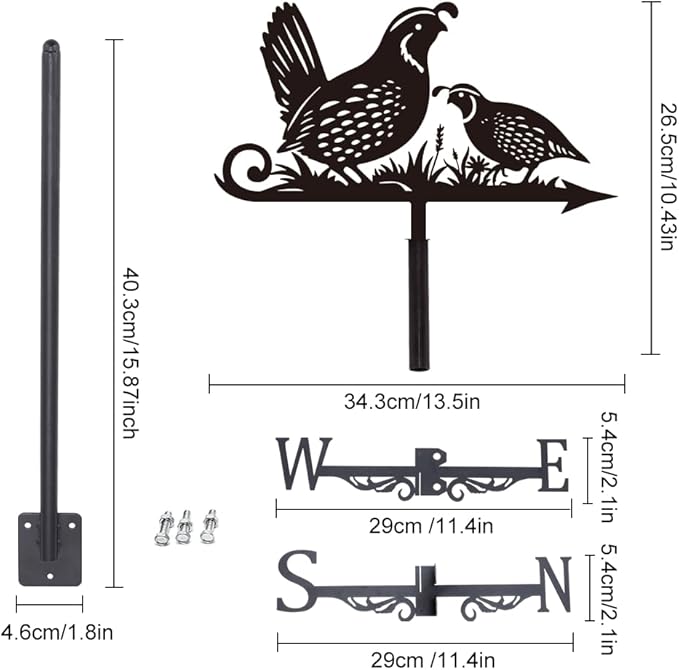 SUPERDANT Quail Weather Vane Animal Birds Wind Vanes for Yard Metal Weathervane Roof Mount for Gardens Outside Black Weathervanes Farmhouse Farm Barn Sheds Patio Decorations Gift