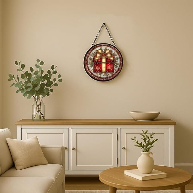 Stained Glass Window Hanging – 11.8 in Panel with Chain， Bathroom Front Door Living Room Garden Holiday Decor， Gift for Mom Wife Lovers