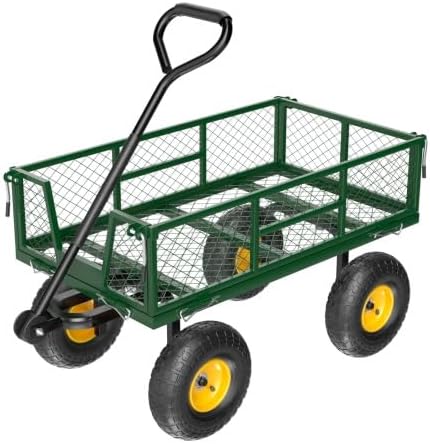 VINGLI Garden Carts and Wagons with 180° Rotating Handle and Detachable Iron Mesh, 440 LBS 880 LBS Heavy Duty Utility Carts Dump Cart for Garden, Lawn & Landscaping (Green, 880 lbs)