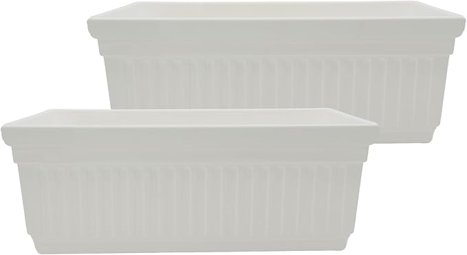 The HC Companies 24 Inch Venetian Window Planter Box with Drainage Plug, Lightweight UV-Resistant Plastic Outdoor Planters, 2-Pack Flower Box for Garden & Home Decor, White