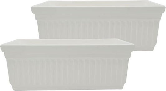 The HC Companies 18 Inch Venetian Window Planter Box with Drainage Plug, Lightweight UV-Resistant Plastic Outdoor Planters, 2-Pack Flower Box for Garden & Home Decor, White