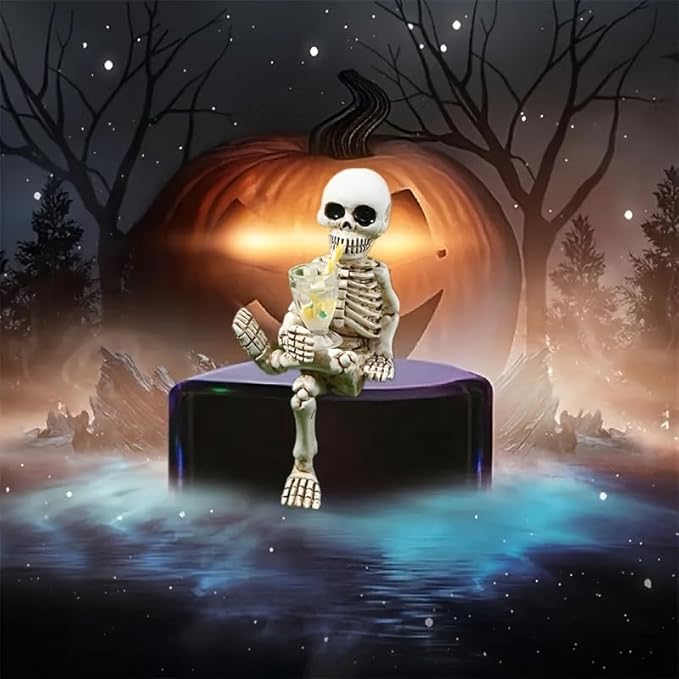 Halloween Skeleton Flowerpot Decoration, Weather Resistant Resin Garden Statue (Yellow Cup)