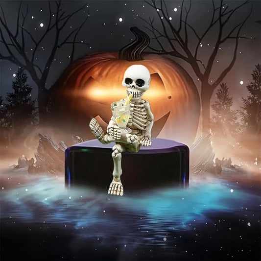 Halloween Skeleton Flowerpot Decoration, Weather Resistant Resin Garden Statue (Yellow Cup)