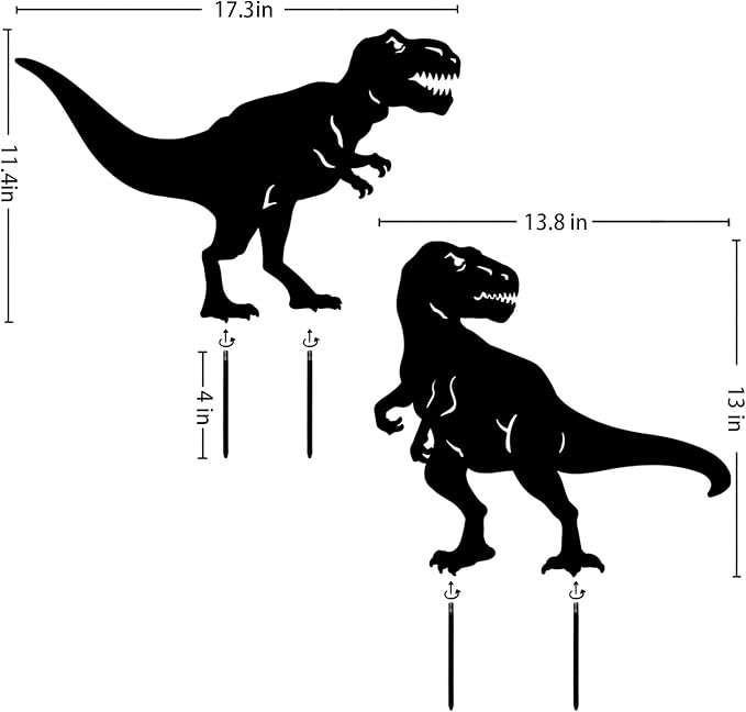 Dinosaur Metal Garden Stakes - Gifts for Women/Men/Lovers, Black Silhouette Statues, Outdoor Decor for Yard, Lawn Ornaments