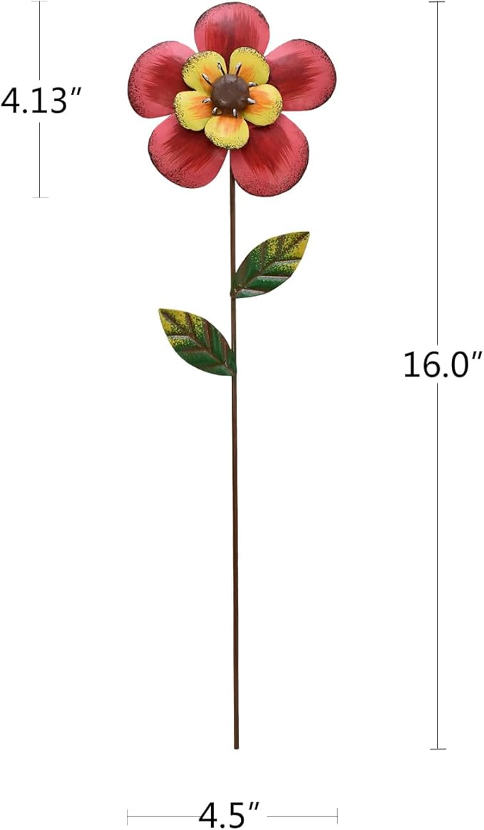 Veclotch 4Pcs Metal Flower Garden Stakes, 16"" H Rustic Flowers Yard Stake Decorative Spring Outdoor Garden Decor Planter Flower Pot Metal Flower Stick for Patio,Lawn,Yard,Pathway (Flower)