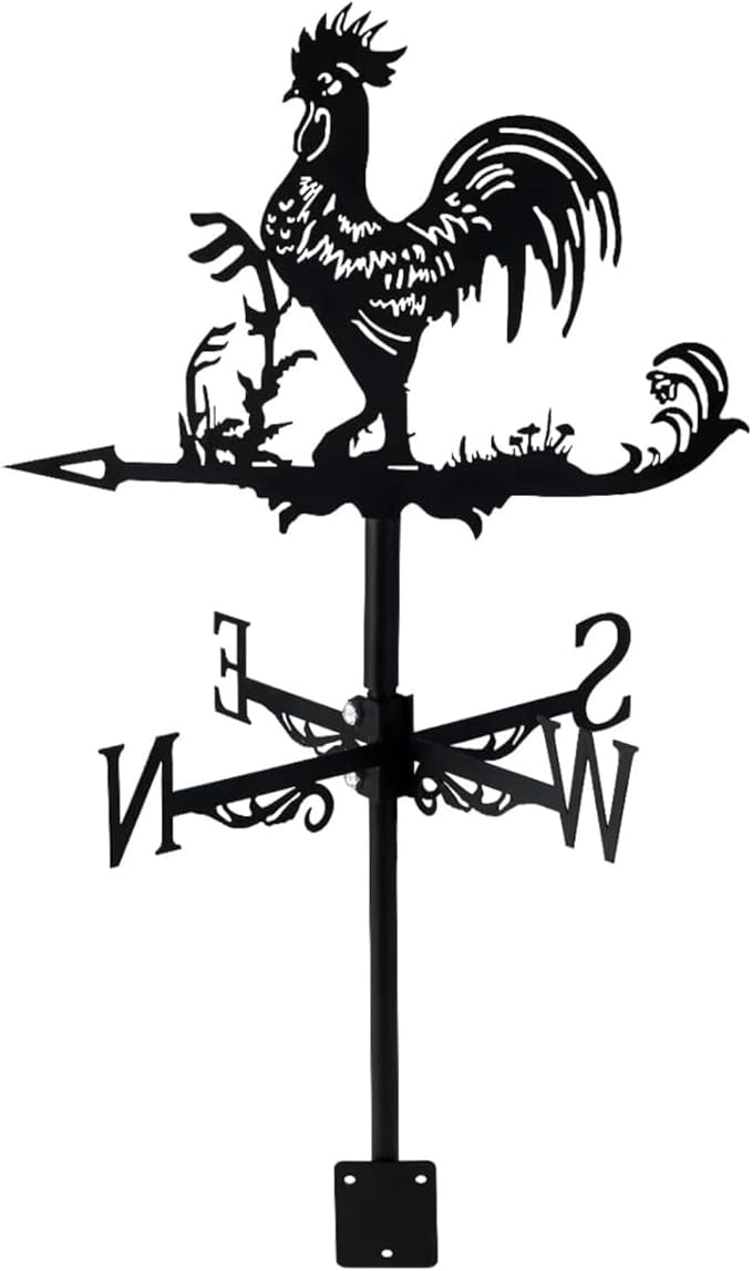 Metal Rooster Shape Weathervane, Roof Mount Weather Chicken Wind Vane Direction Indicator,Outdoor Scene Garden Chicken Weather Vane Ornament for for Shed Farmhouse Patio Decor(Rooster)